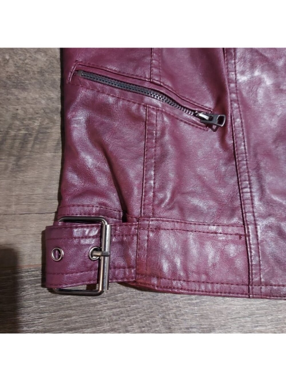 American Rag Cie Full Zip Burgendy Flux Leather Moto Gillet Biker Vest Size M - Picture 7 of 11